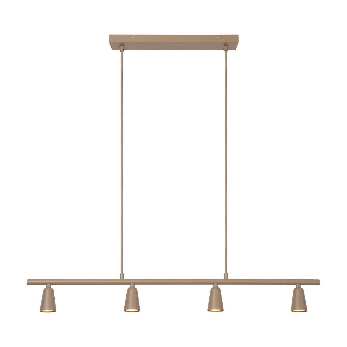 Tiana 95cm Beige Taklampe Fra Lucide - Tiana pendellampe er en stilig og moderne taklampe i beige metall med fire nedadrettede spotlights som gir blendfritt og dekorativt lys.