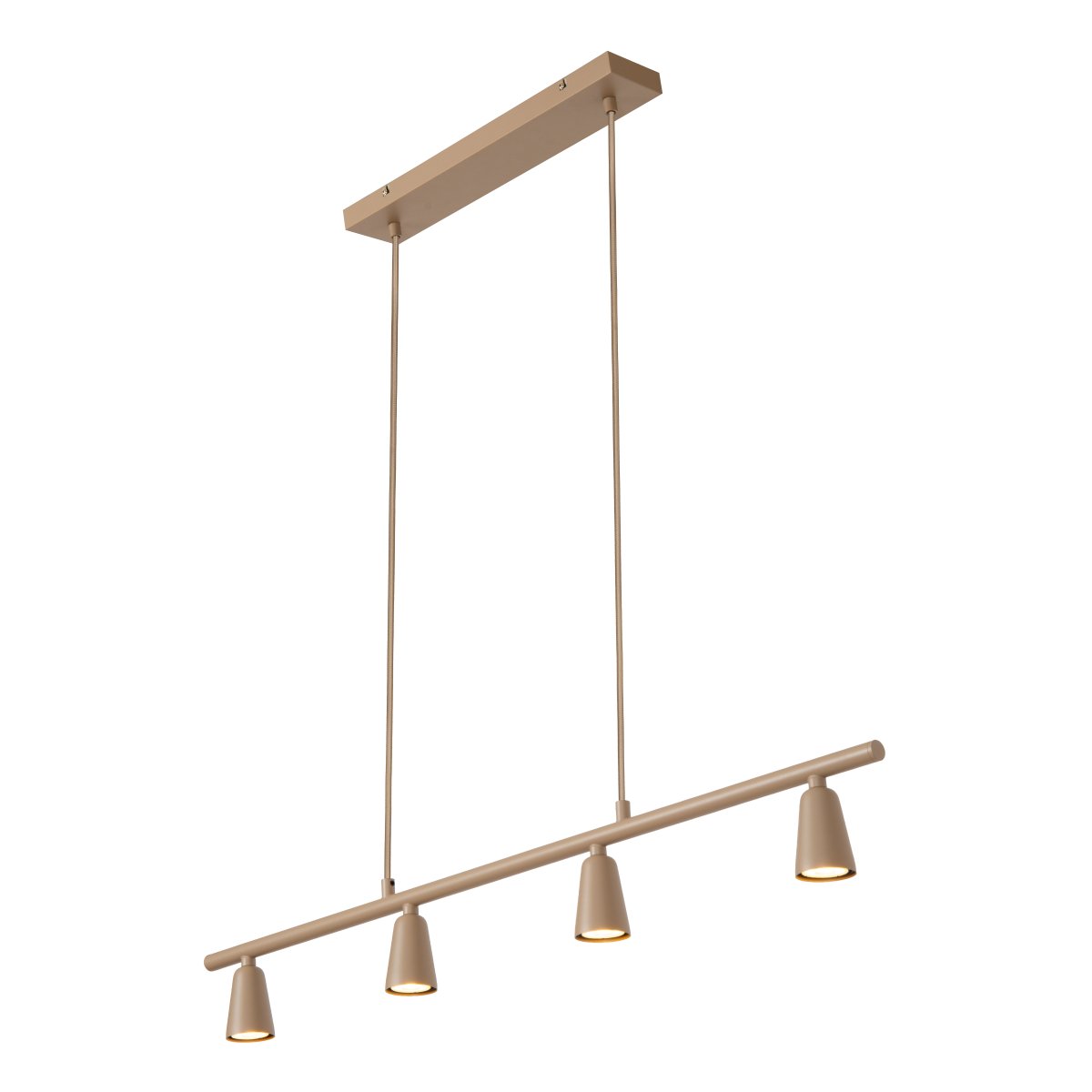 Tiana 95cm Beige Taklampe Fra Lucide - Tiana pendellampe er en stilig og moderne taklampe i beige metall med fire nedadrettede spotlights som gir blendfritt og dekorativt lys.