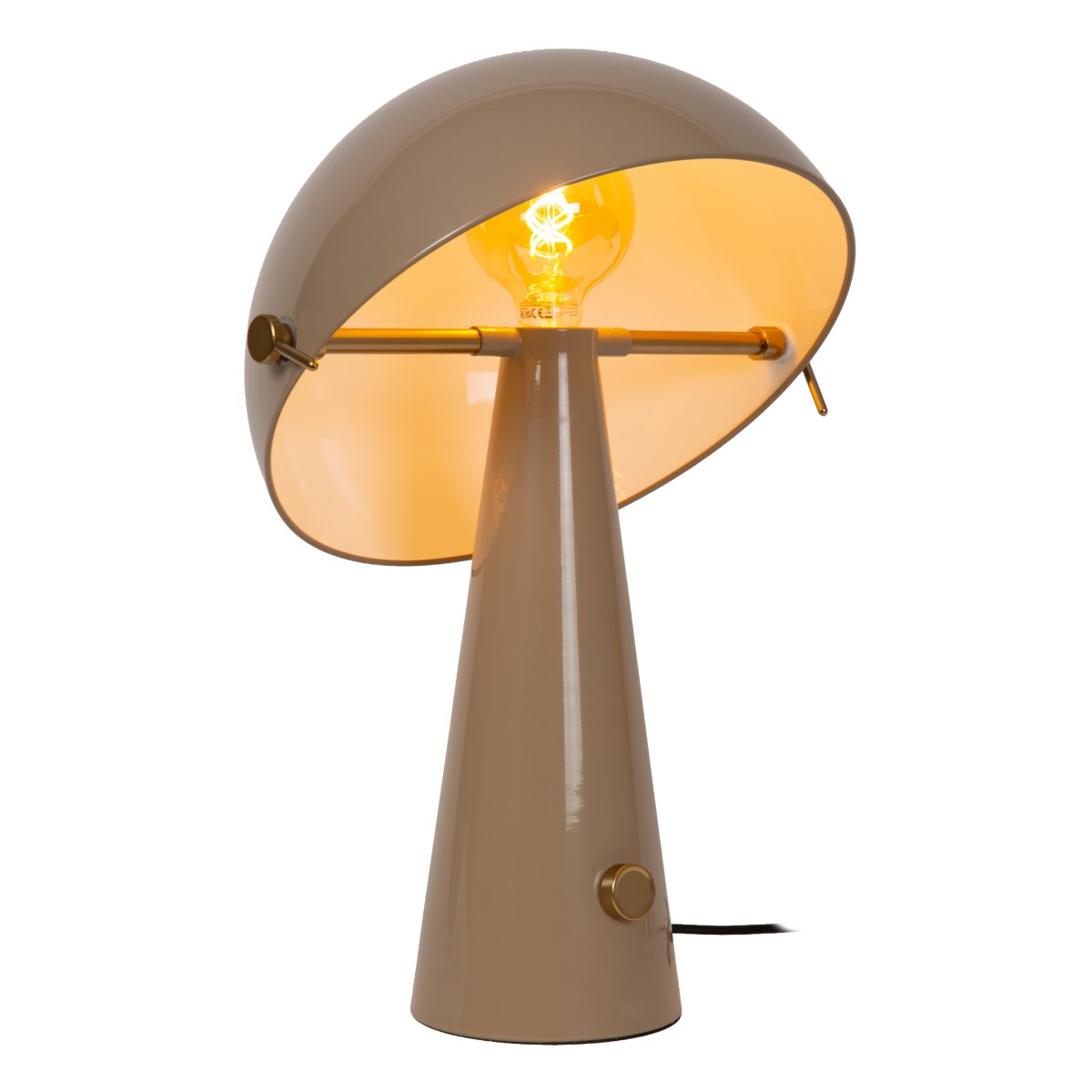 Barone 52cm Taupe bordlampe Fra Lucide - Barone er en elegant bordlampe i metall med blank taupe-finish og stilige messingdetaljer.