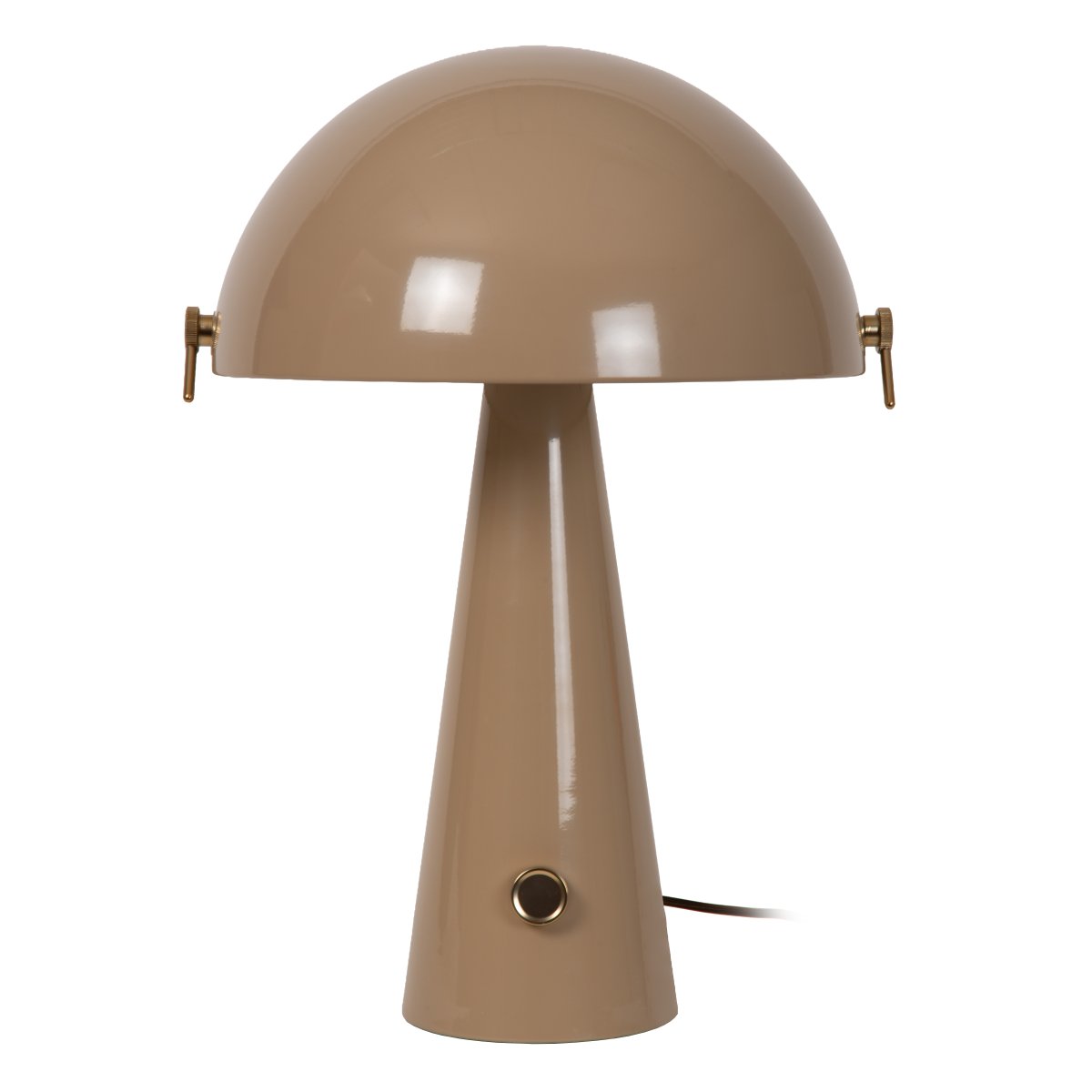 Barone 52cm Taupe bordlampe Fra Lucide - Barone er en elegant bordlampe i metall med blank taupe-finish og stilige messingdetaljer.