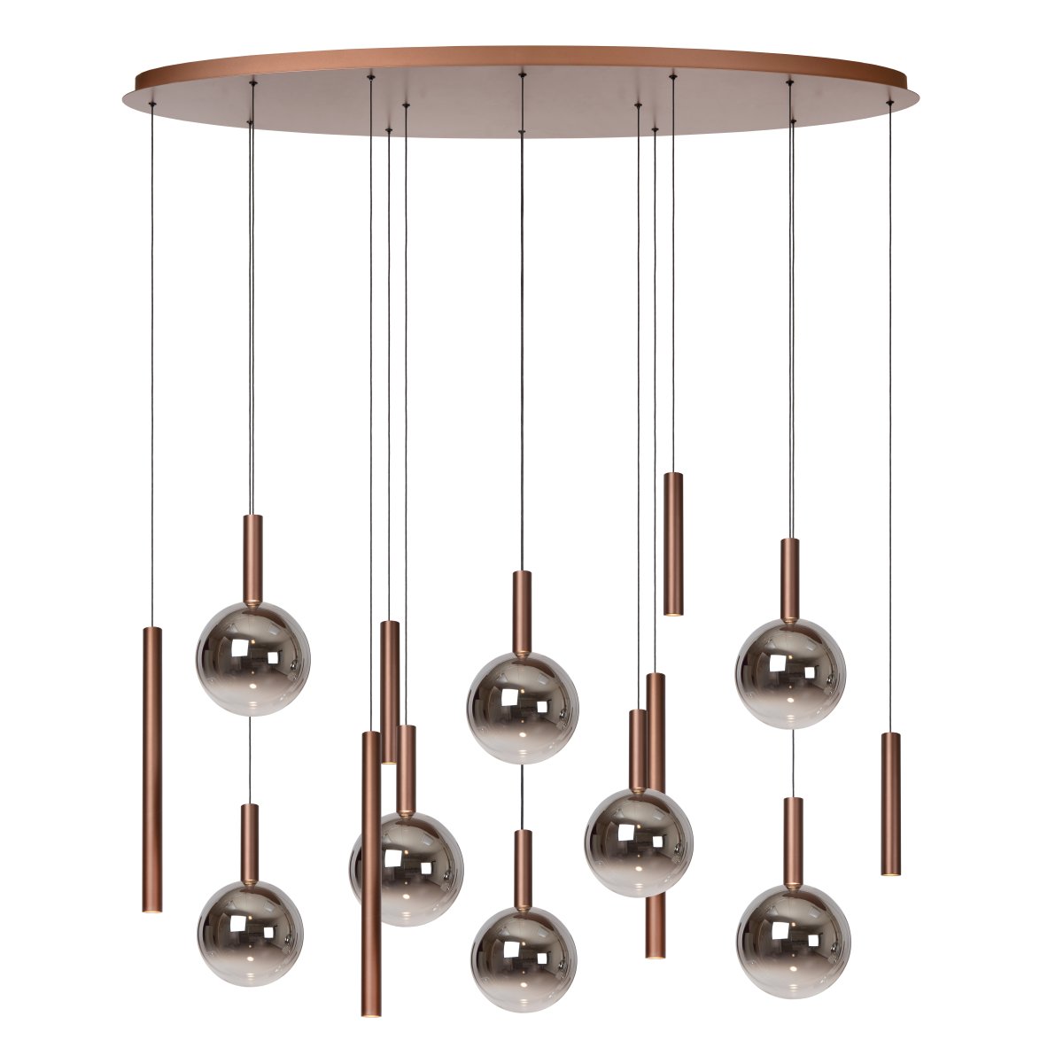 Jasmine 140cm Kopper Taklampe Fra Lucide - Den integrerte LED-belysningen sprer et varmt hvitt lys (2200K-3300K), som enkelt kan justeres under installasjonen via en innebygd DIP-bryter for å skape den rette stemningen.