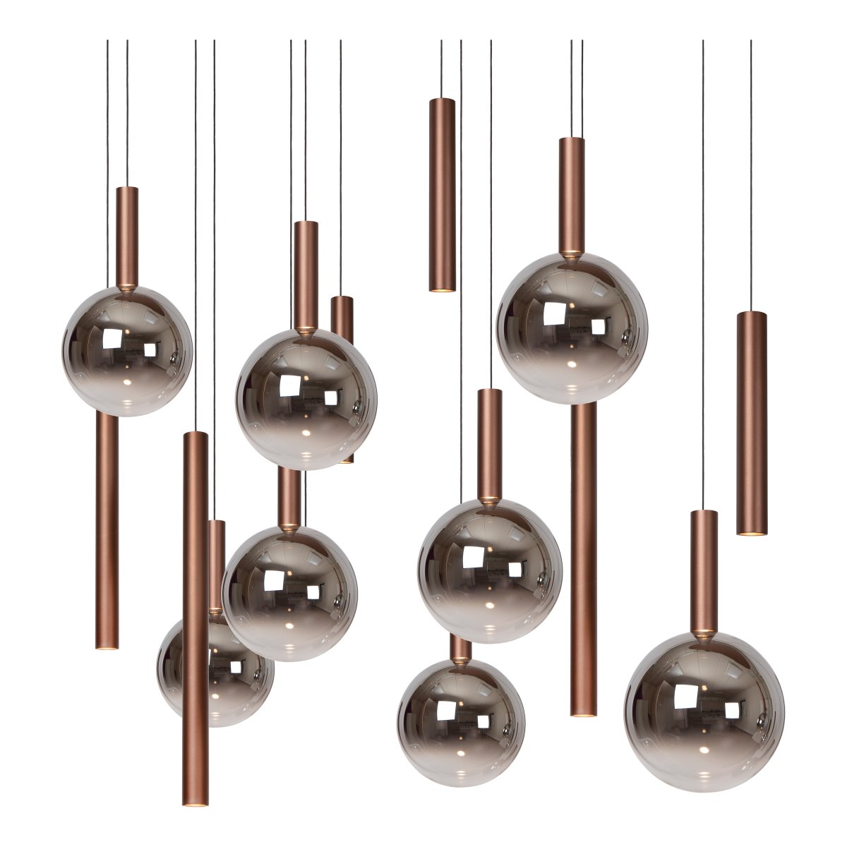 Jasmine 140cm Kopper Taklampe Fra Lucide - Den integrerte LED-belysningen sprer et varmt hvitt lys (2200K-3300K), som enkelt kan justeres under installasjonen via en innebygd DIP-bryter for å skape den rette stemningen.