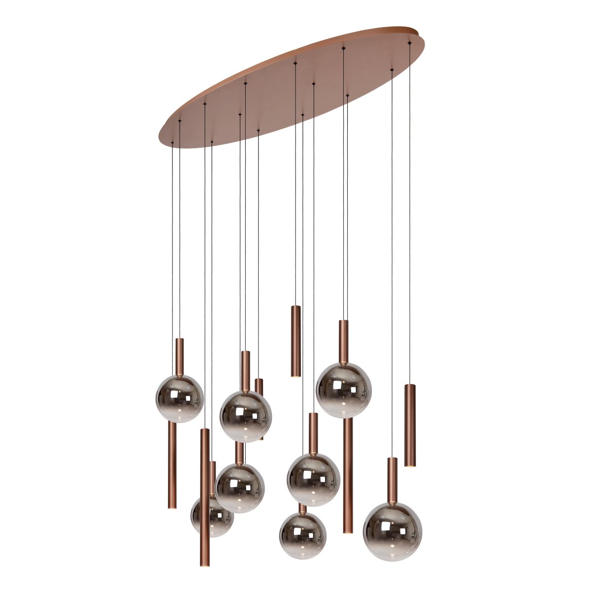 Jasmine 140cm Kopper Taklampe Fra Lucide - Den integrerte LED-belysningen sprer et varmt hvitt lys (2200K-3300K), som enkelt kan justeres under installasjonen via en innebygd DIP-bryter for å skape den rette stemningen.