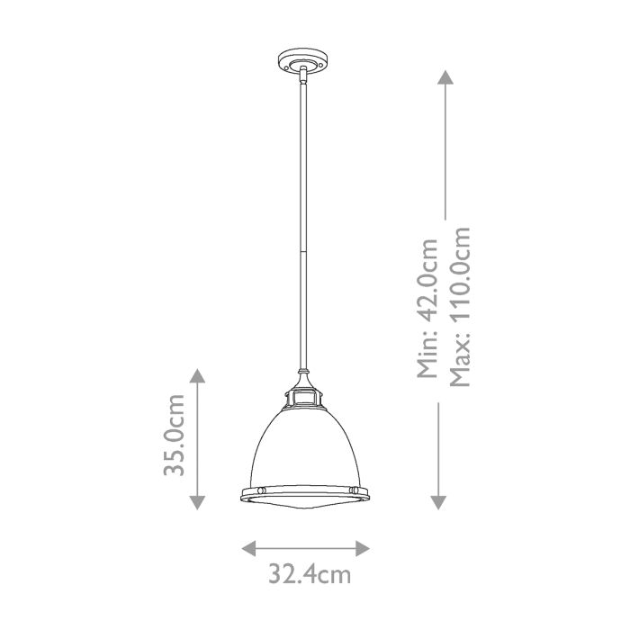 Amelia Ø32 Antikk sink Taklampe Fra Elstead Lighting - Kupolen har en etsad prismatisk bottenlins, och denna helmetalliska versionen i antik-zink har en autentisk vintagelook.