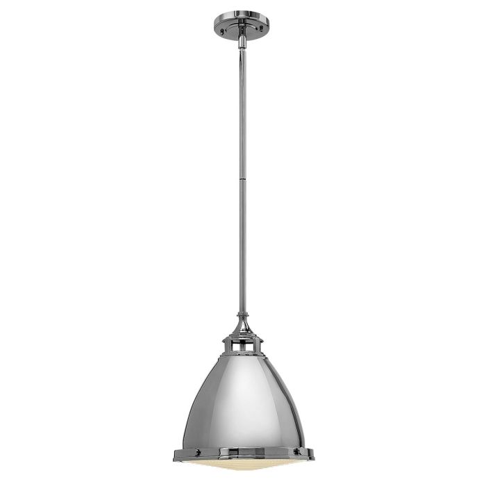 Amelia Ø32 Nikkel Taklampe Fra Elstead Lighting - Kupolen har en etsad prismatisk bottenlins, och denna helmetalliska versionen i polerad nickel har en autentisk vintagelook.