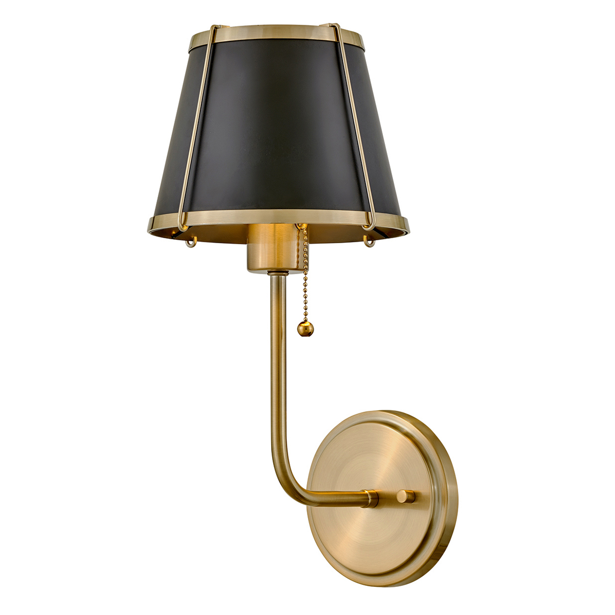 Clarke 40cm Messing/svart vegglampe Fra Elstead Lighting - Clarke er en elegant vegglampe laget av stål med en vakker varm messingfinish og en stilig svart skjerm.