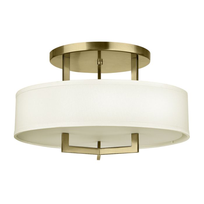 Hampton Ø50 Børstet messing plafond Fra Elstead Lighting - Rammen i b&oslash;rstet messingfinish skaper et eksklusivt uttrykk og kompletteres av en off-white linskjerm som gir et mykt og fint lys.