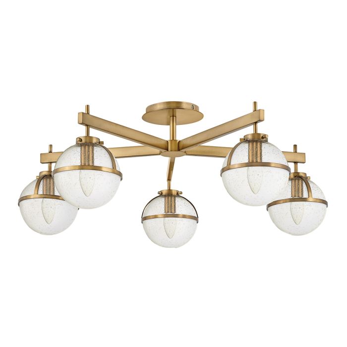 Hollis Ø80 Antikk messing/gjennomsiktig baderomslampe Fra Elstead Lighting - Hollis er en dekorativ taklampe for badet med et distinkt vintage-preg og inspirasjon fra midten av 1900-tallet.