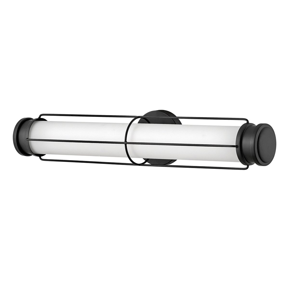 Saylor 60cm Svart baderomslampe Fra Elstead Lighting - Lampen er laget av metall med en matt sort finish og har et avlangt opalglass som sprer et jevnt og fint lys.