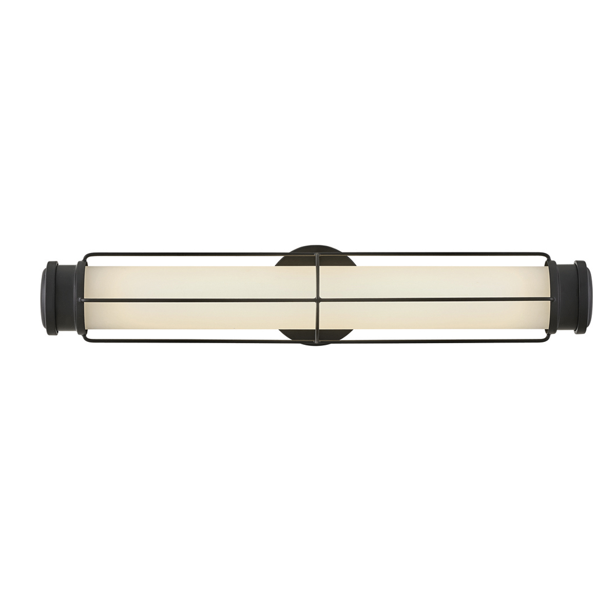 Saylor 60cm Svart baderomslampe Fra Elstead Lighting - Lampen er laget av metall med en matt sort finish og har et avlangt opalglass som sprer et jevnt og fint lys.