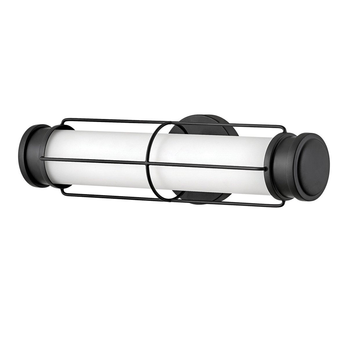 Saylor 43cm Svart baderomslampe Fra Elstead Lighting - Armaturen er laget av metall med en matt sort finish og har et avlangt opalglass som sprer et jevnt og fint lys.