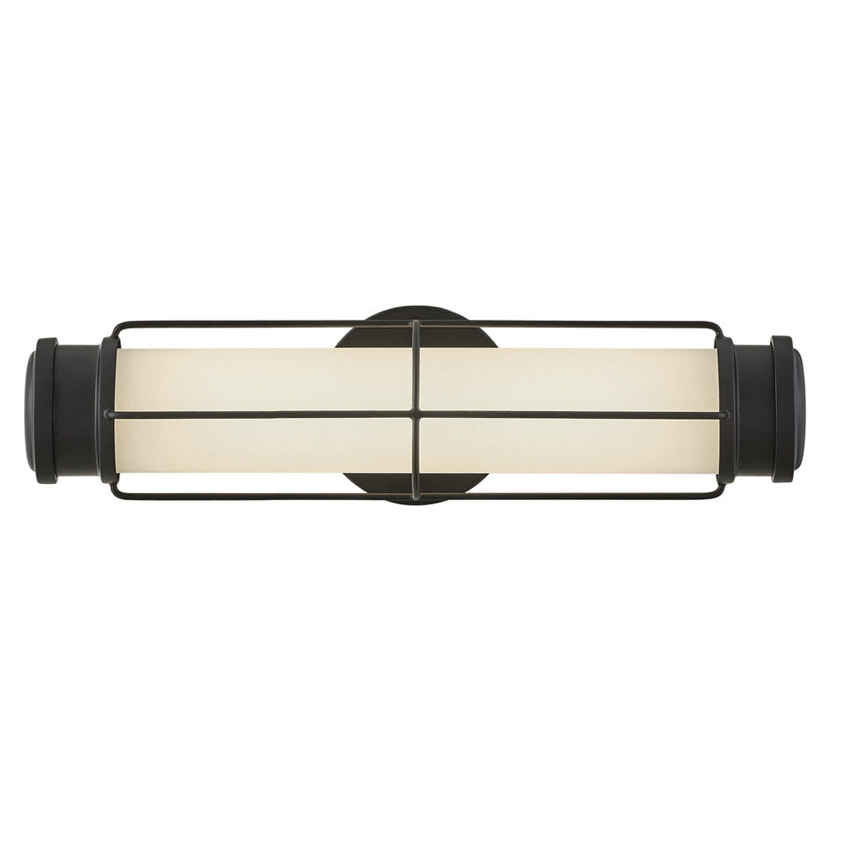 Saylor 43cm Svart baderomslampe Fra Elstead Lighting - Armaturen er laget av metall med en matt sort finish og har et avlangt opalglass som sprer et jevnt og fint lys.