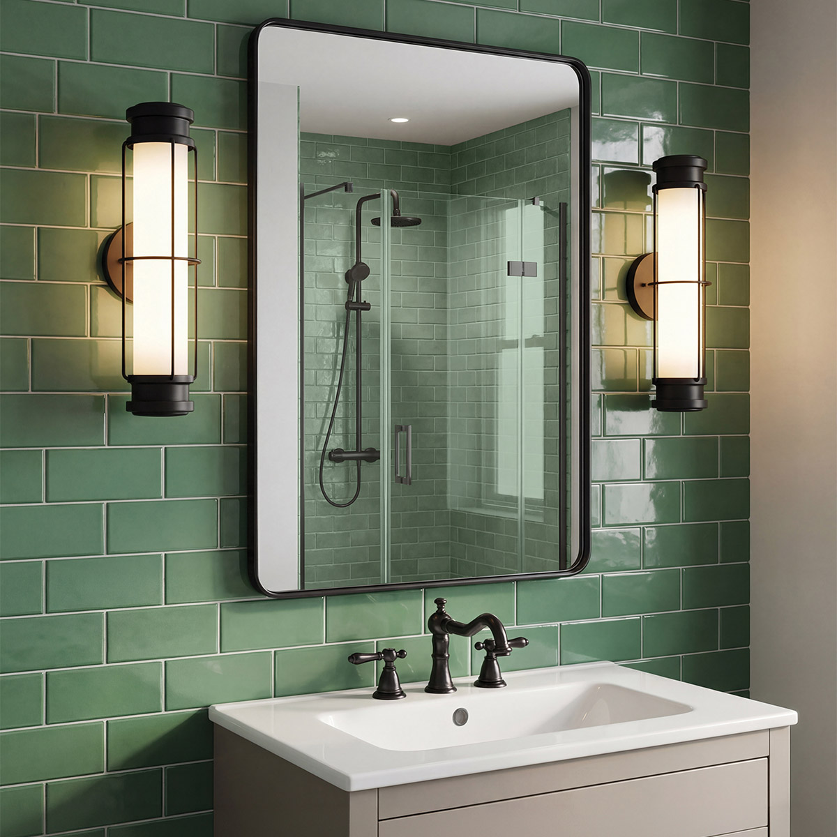 Saylor 43cm Svart baderomslampe Fra Elstead Lighting - Armaturen er laget av metall med en matt sort finish og har et avlangt opalglass som sprer et jevnt og fint lys.