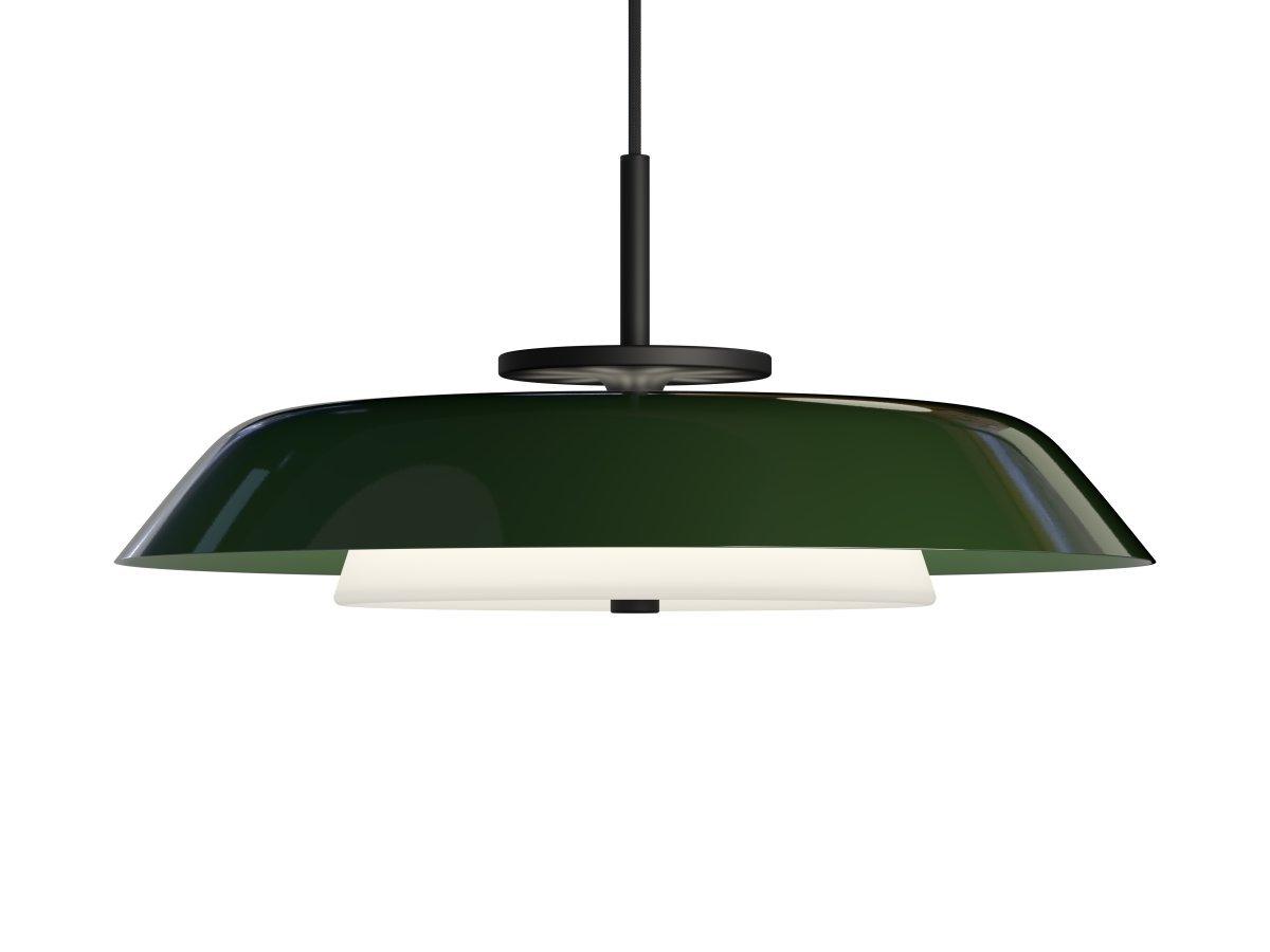 Horisont Ø43 Skoggrønn Taklampe Fra Belid - Utstyrt med integrert LED med 1200 lm og en fargetemperatur på 2700 K, som skaper en varm og behagelig atmosfære i rommet.