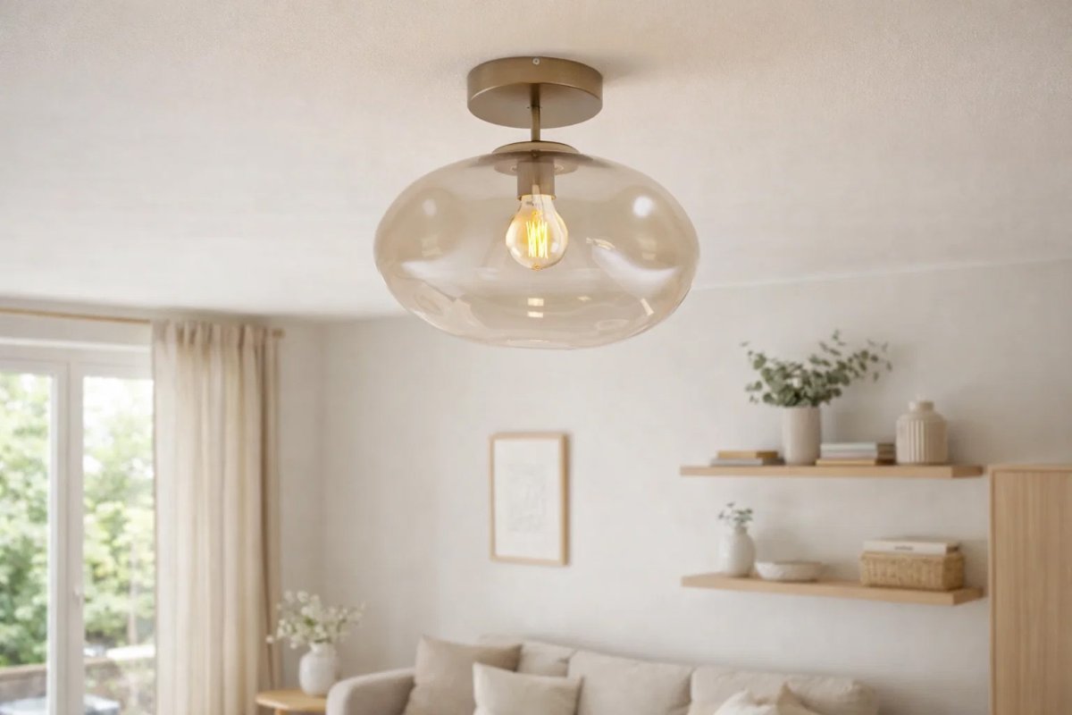 Iformo Ø35 Børstet messing/rav plafond Fra Nordic Lighting - Resultatet er en dekorativ taklampe som sprer lyset behagelig og skaper en varm og koselig f&oslash;lelse.