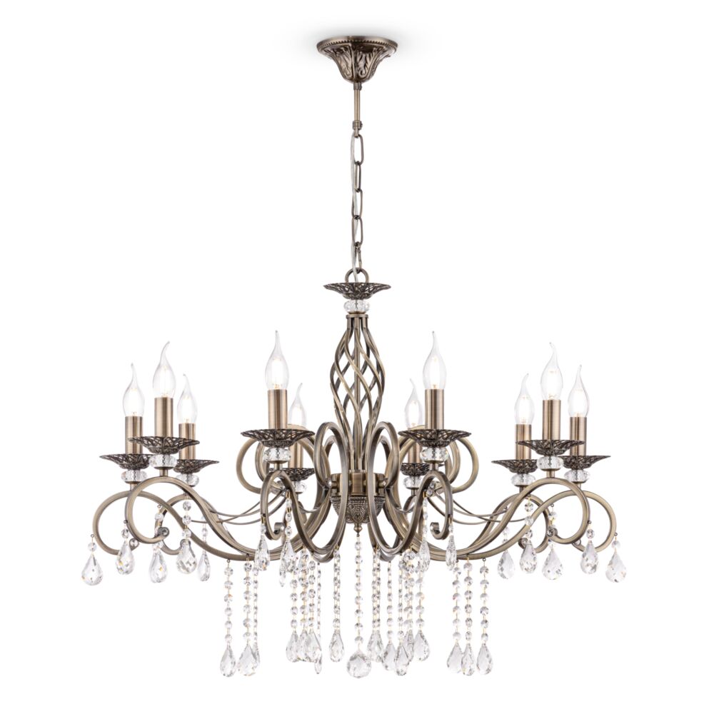 Grace Ø85 Bronse Taklampe Fra Maytoni - Grace er en elegant metalllysekrone med en stilig bronsefinish og dekorative prismer som reflekterer lyset vakkert.