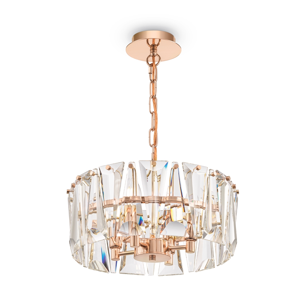 Zoom bilde av Puntes Ø38 Gull krystall Fra Maytoni - Puntes er en elegant taklysekrone i gullfarget metall med glitrende prismer som omgir lyskildene og skaper et magisk lysspill n&aring;r lampen er p&aring;.