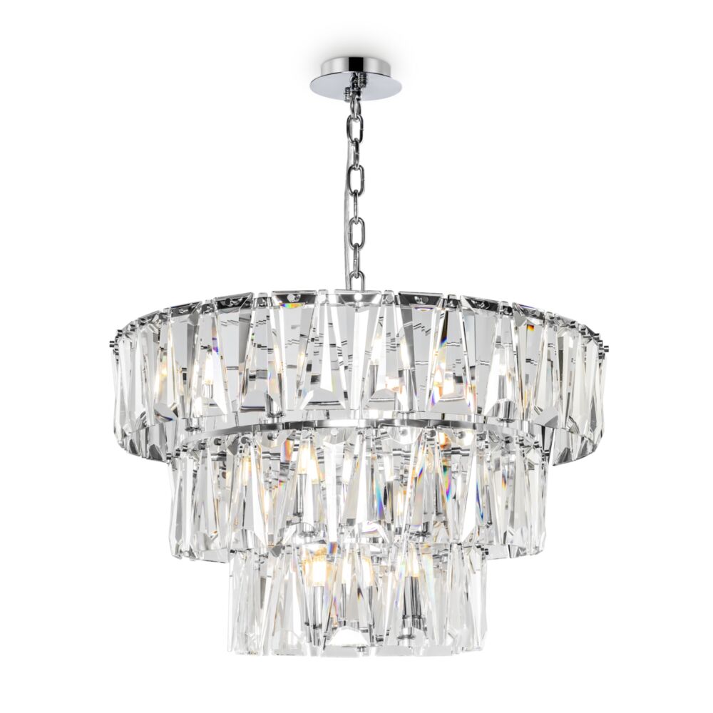 Puntes Ø77 Krom krystall Fra Maytoni - Puntes er en elegant taklysekrone i forkrommet metall med glitrende prismer som omgir lyskildene og skaper et magisk lysspill n&aring;r lampen er p&aring;.
