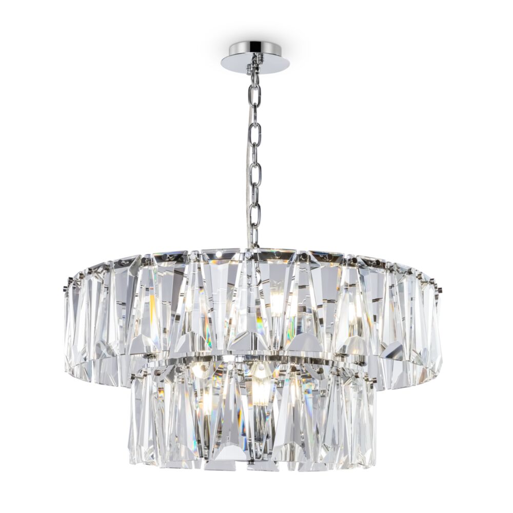 Puntes Ø68 Krom krystall Fra Maytoni - Puntes er en elegant taklysekrone i forkrommet metall med glitrende prismer som omgir lyskildene og skaper et magisk lysspill n&aring;r lampen er p&aring;.