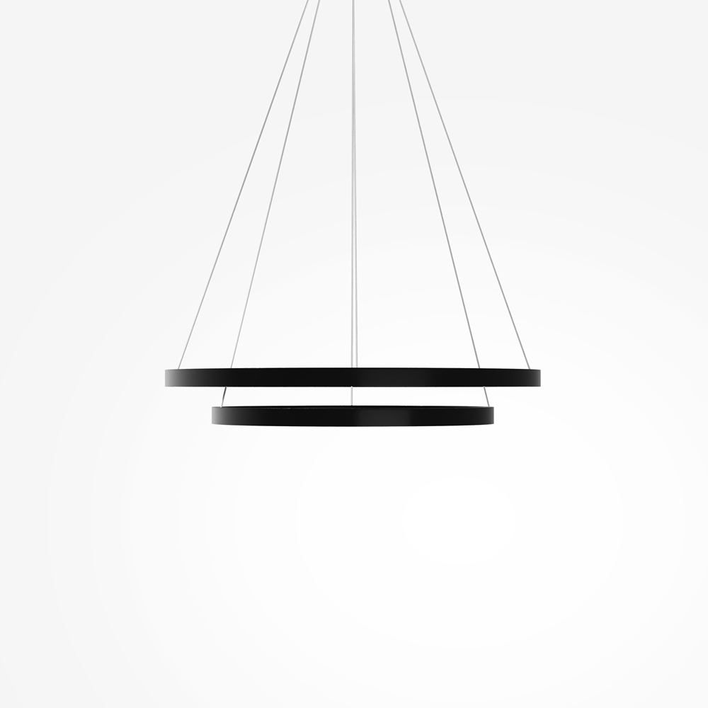 Rim Ø80 Svart Taklampe Fra Maytoni - De to ringene kan justeres individuelt i b&aring;de h&oslash;yde og vinkel, noe som betyr at du kan skape et personlig uttrykk og tilpasse lampens form til rommet.