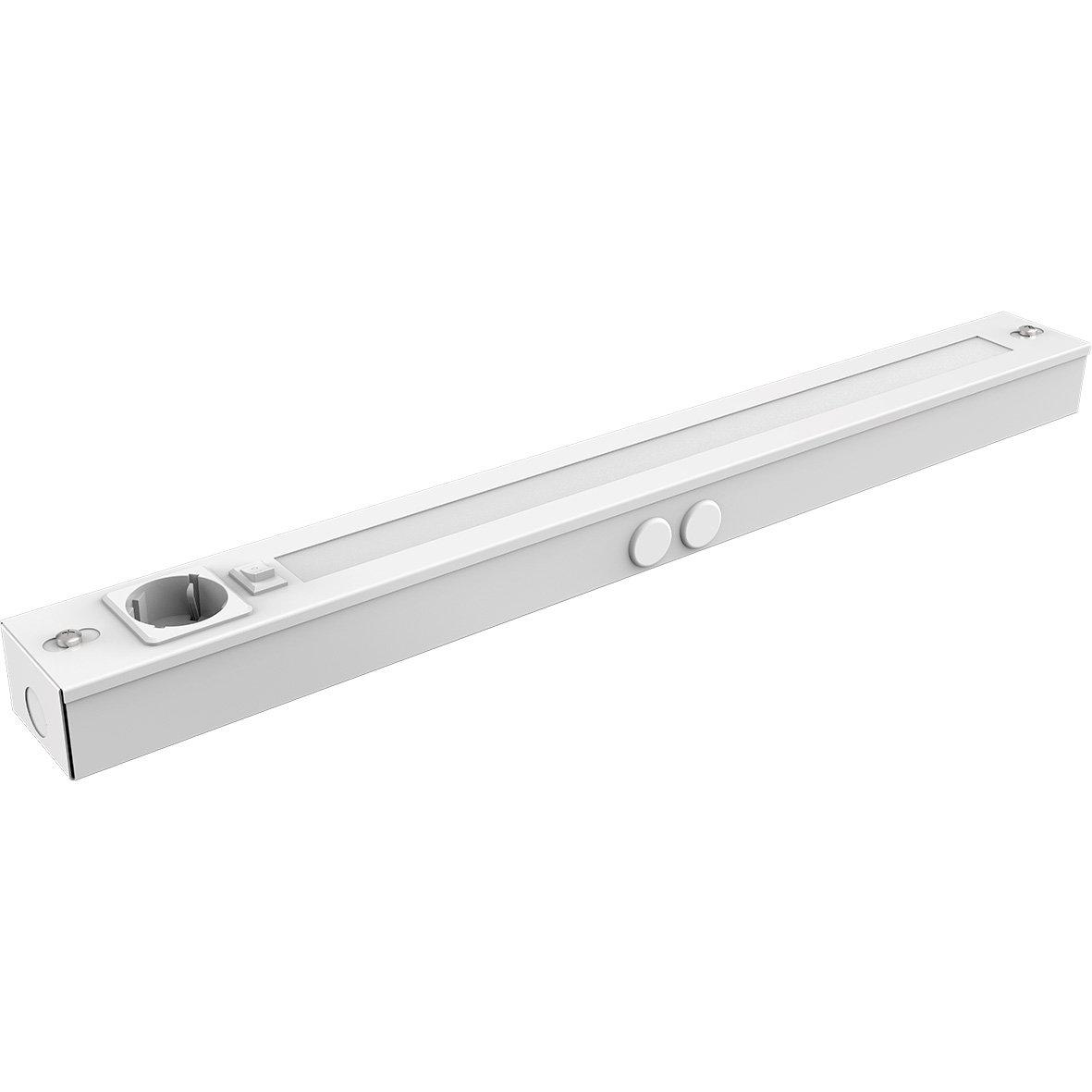 Bänky m/ uttak 58cm Hvit Fra Designlight - Denne modellen er 580 mm lang og gir et kraftig, jevnt lys med en effekt p&aring; 10 W og en lysstr&oslash;m p&aring; 1000 lumen, ideell for &aring; lyse opp hele benkflaten.