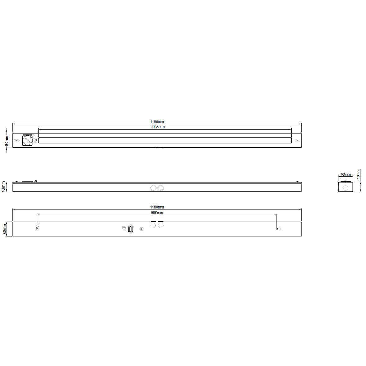 Bänky m/ uttak 58cm Hvit Fra Designlight - Denne modellen er 580 mm lang og gir et kraftig, jevnt lys med en effekt p&aring; 10 W og en lysstr&oslash;m p&aring; 1000 lumen, ideell for &aring; lyse opp hele benkflaten.