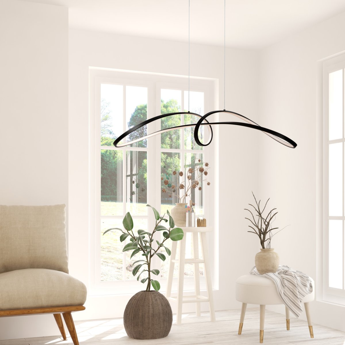 Curve 92cm Svart Taklampe Fra Maytoni - Curve blir en imponerende funksjon i ethvert moderne interiør og setter tonen for et stilig og sofistikert hjem.