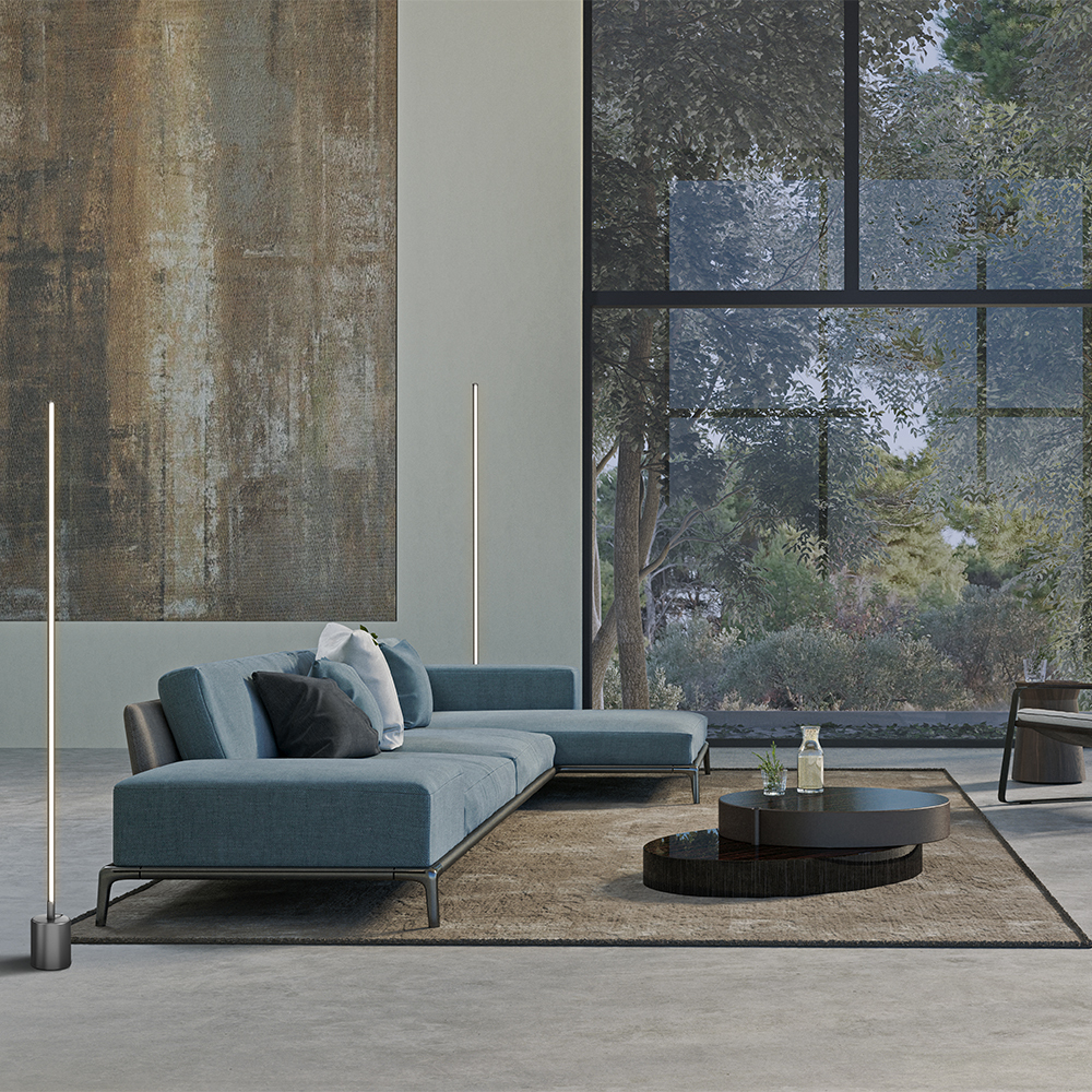 Flow Svart gulvlampe Fra Maytoni - Med sin slanke, rette form og skjulte LED-belysning gir den et mykt og diskret lys som skaper en rolig atmosf&aelig;re.