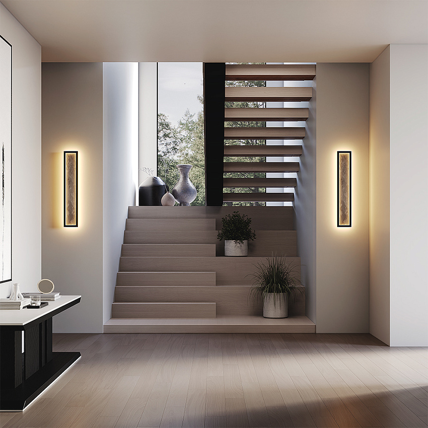 Orign 60cm Svart vegglampe Fra Maytoni - Orign er en vegglampe i metall med en elegant steinimitasjon i midten som gir et naturlig og eksklusivt inntrykk.