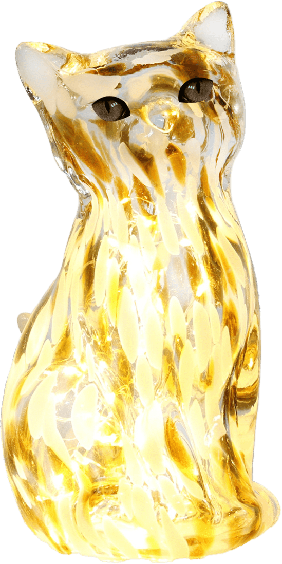 Katt 22cm Brun/hvit bordlampe Fra Pixie Design - Denne dekorative glassbordlampen er formet som en elegant katt og har en marmorert overflate i brune og hvite farger som gir hvert m&oslash;bel et unikt uttrykk.