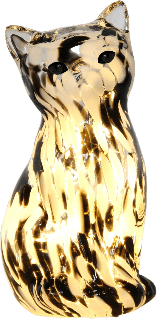 Katt 22cm Svart og hvitt bordlampe Fra Pixie Design - Denne dekorative glassbordlampen er formet som en elegant katt og har en marmorert overflate i svarte og hvite farger som gir hvert m&oslash;bel et unikt uttrykk.