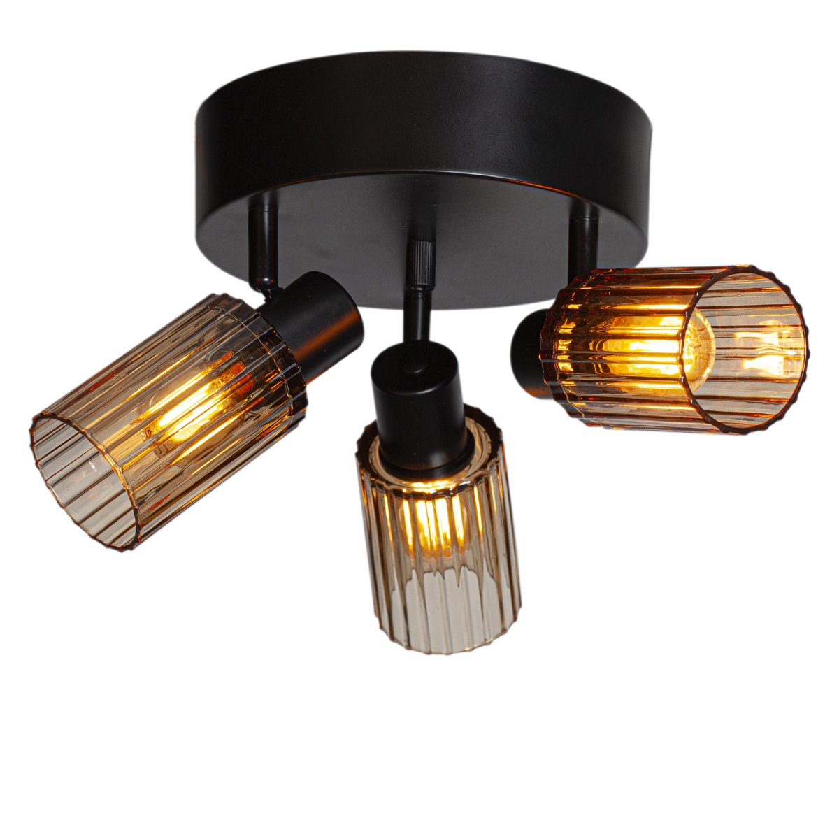 Kiera 3 Svart/ravfarget spotlight Fra Cottex - Kombinasjonen av svart metall og ravfarget glass gir Kiera et varmt og elegant uttrykk som passer inn i flere forskjellige rom.