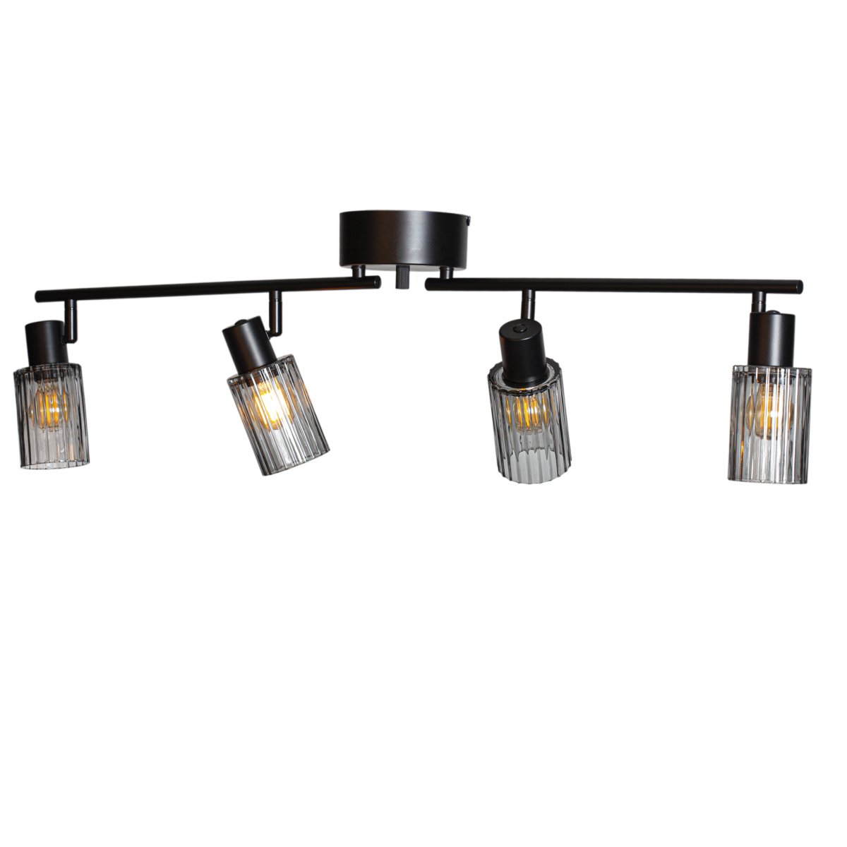 Zoom bilde av Kiera 4 Svart/Røkt spotlight Fra Cottex - Kiera er en stilig spotlight med en mattsort ramme og fire r&oslash;rformede skjermer i riflet, r&oslash;kt glass.