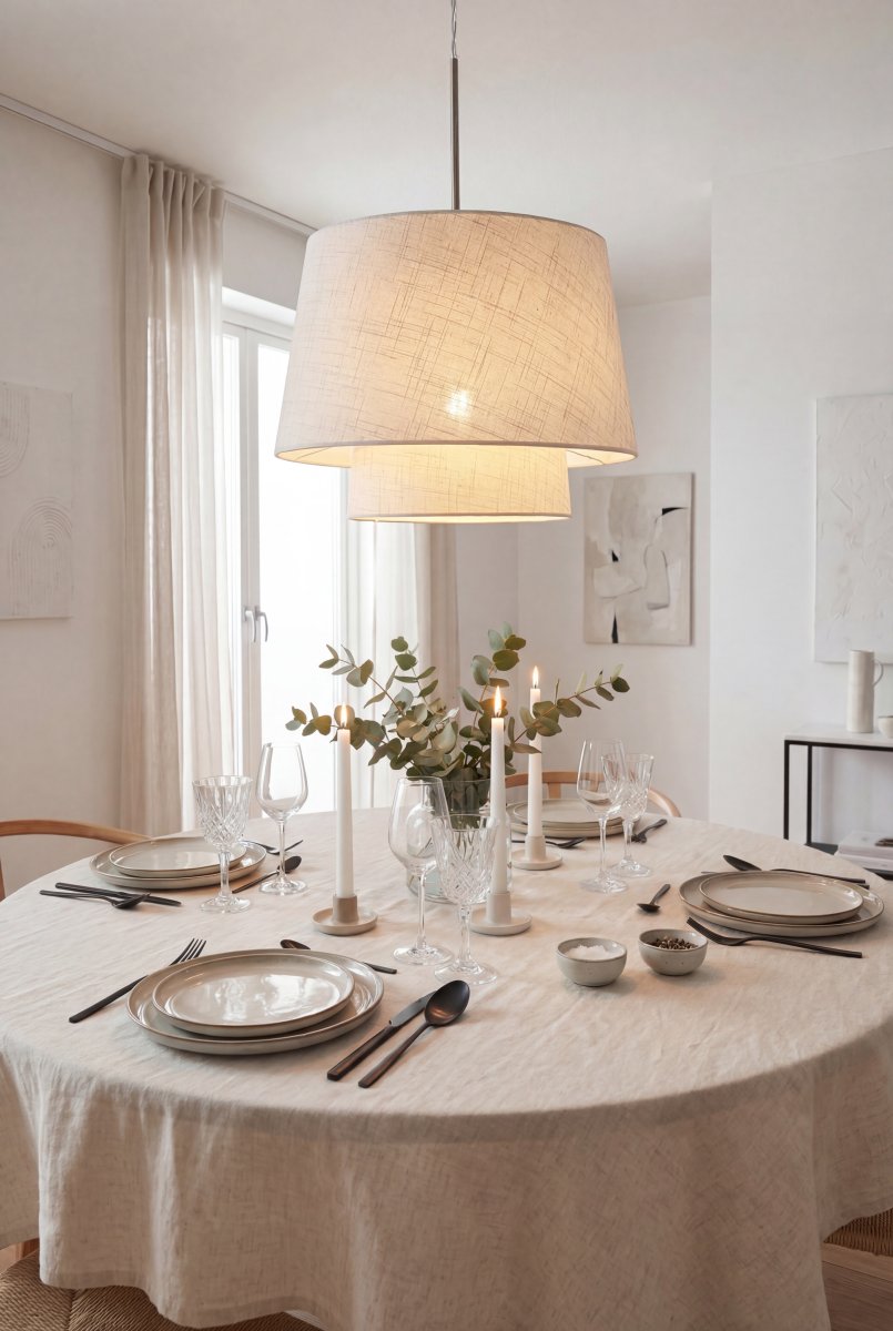 Doble Ø48 Beige Taklampe Fra Aneta Lighting - Doble takpendellampe har et stilig og mykt design der to tekstilskjermer i forskjellige st&oslash;rrelser m&oslash;tes i et vakkert lagdelt uttrykk.