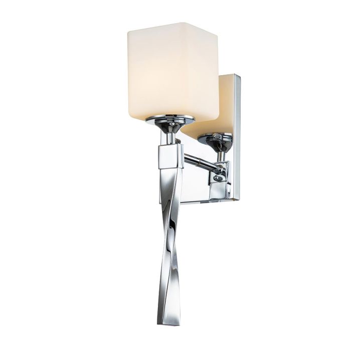 Marette 40cm Krom baderomslampe Fra Elstead Lighting - Marette vegglampe har en elegant vridd arm i polert krom og en lampeskjerm i sateng-etset opalglass.
