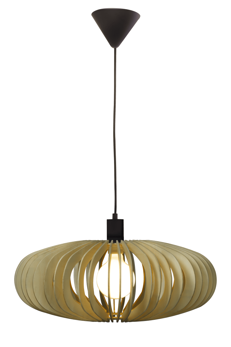 Arcos Ø50 Tre Taklampe Fra Aneta Lighting - Den elegante taklampen Arcos består av lameller i kryssfiner i en myk avrundet form som skaper en vakker lys- og skyggeeffekt.