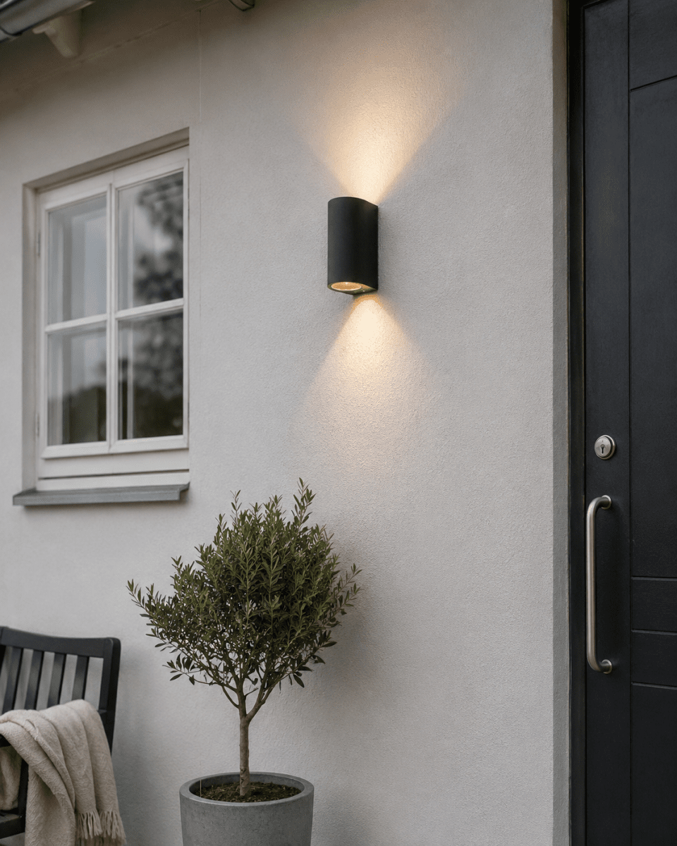 Tor Duo Antrasitt utendørslampe Fra Lampan - Lampan lyser fint ner och upp p&aring; v&auml;ggen och skapar en h&auml;rlig atmosf&auml;r.