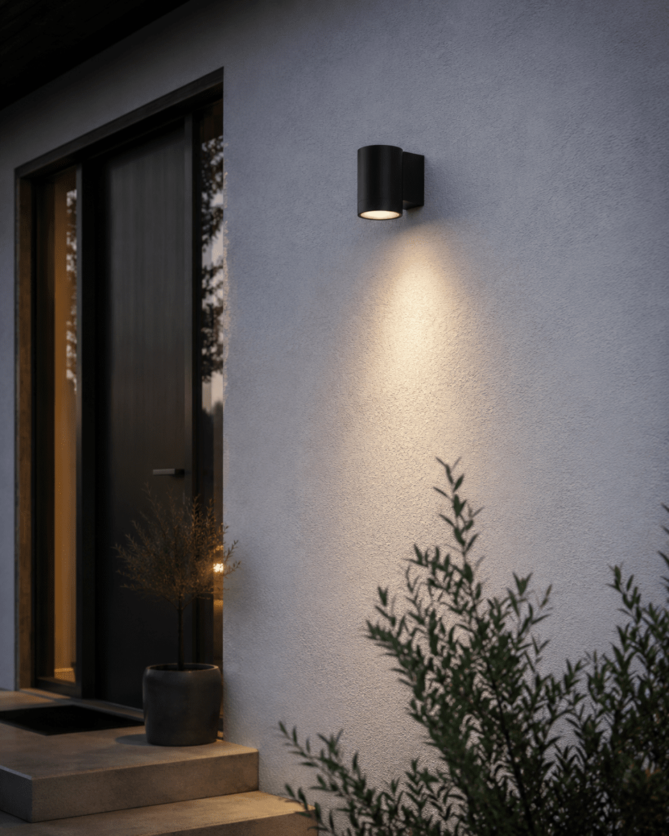 Oden Single Svart utendørslampe Fra Lampan - Lampan lyser fint ner p&aring; v&auml;ggen och skapar en h&auml;rlig atmosf&auml;r.