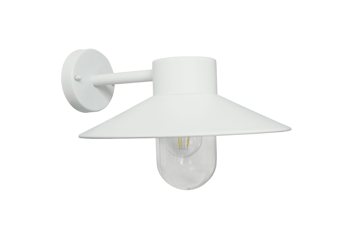 Onsala Hvit utendørslampe Fra Nordic Lighting - Onsala er en klassisk vegglampe i hvitt, laget av aluminium og klart glass.