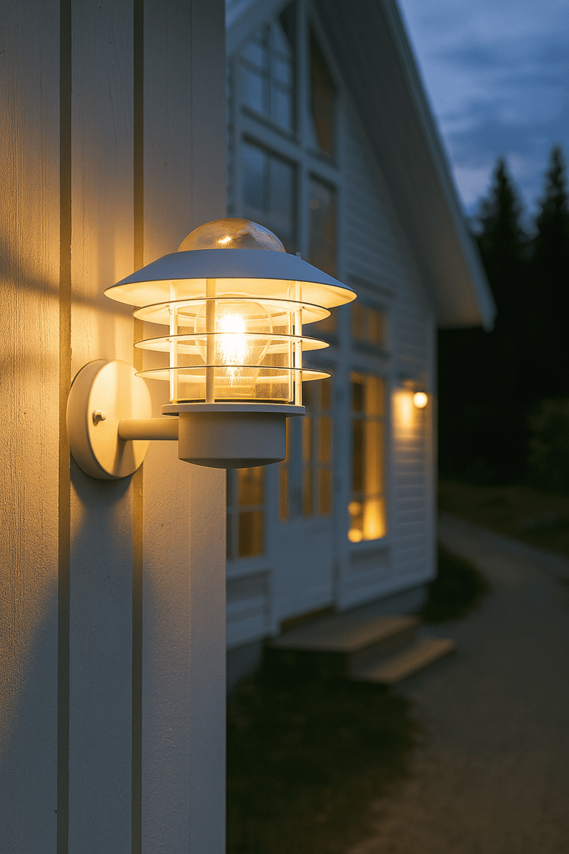 Ystad Hvit utendørslampe Fra Nordic Lighting - Ystad vegglampe er en klassisk og stilig utend&oslash;rslampe i rustfritt st&aring;l med klart glass.