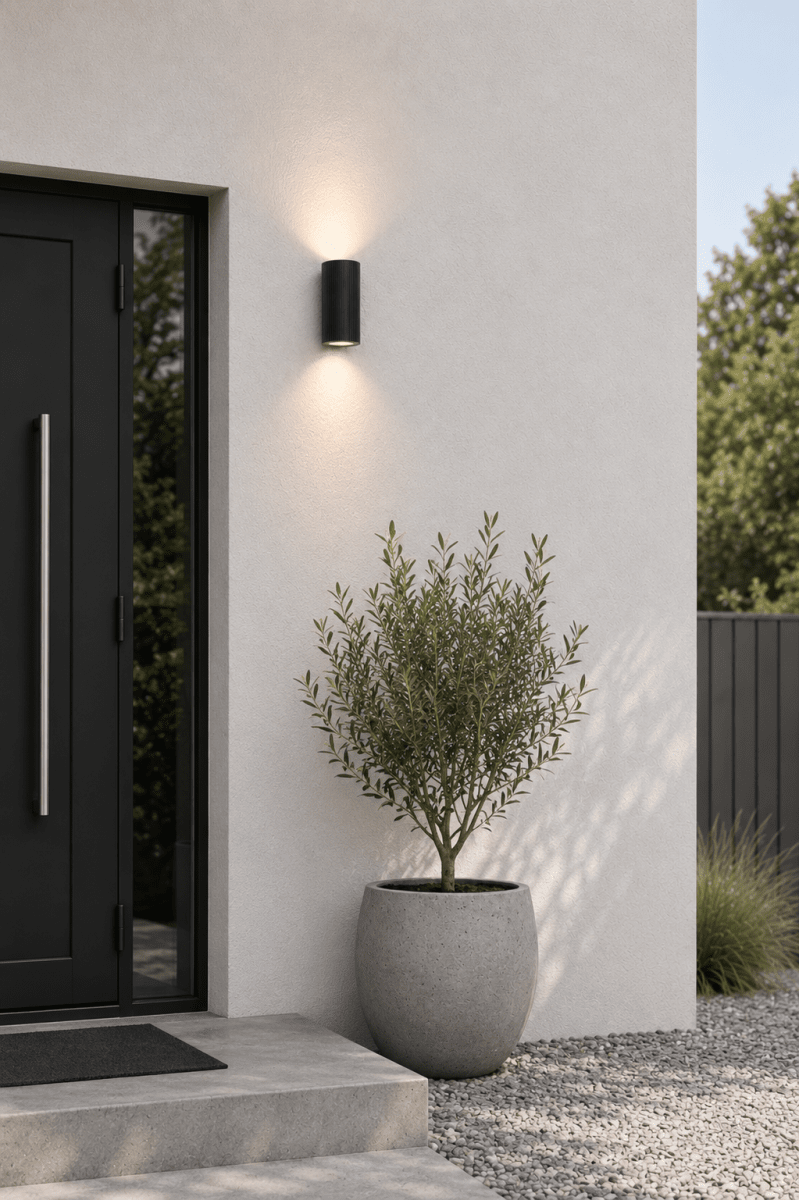 Freja Duo Svart utendørslampe Fra Lampan - Lyset rettes b&aring;de oppover og nedover og skaper en vakker lyseffekt som fremhever fasaden og gir et innbydende inntrykk.