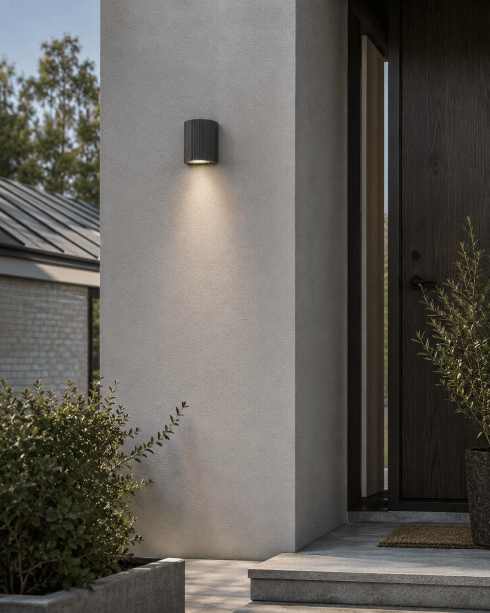 Freja Single Antrasitt utendørslampe Fra Lampan - Laget av antrasittlakkert metall med en dekorativ ribbestruktur som gir lampen et livlig og eksklusivt utseende.