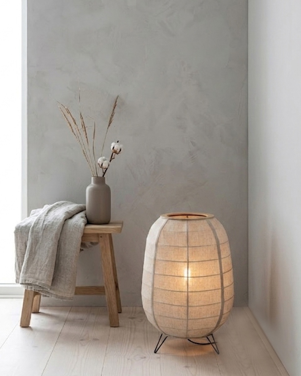 Delino Beige gulvlampe Fra By Rydéns - Delino er en stilig gulvlampe som kombinerer naturlige materialer med et mykt og tidl&oslash;st design.