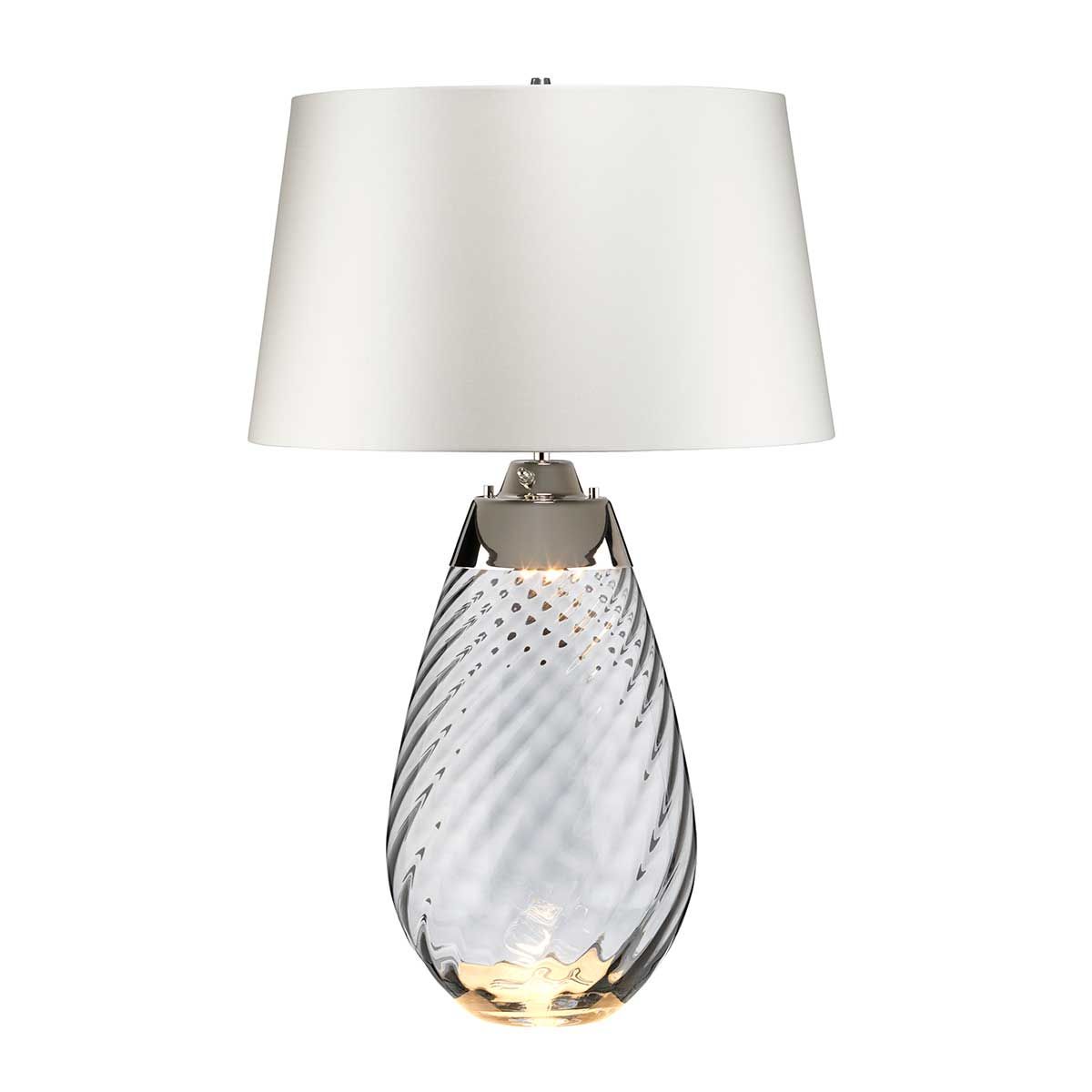 Lena 74cm Hvit/røyk bordlampe Fra Elstead Lighting - Sk&auml;rmen &auml;r av satinmjuk textil i en offwhite f&auml;rg med en matt silverlaminerad insida.