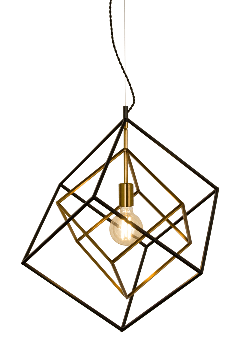 Cubes Ø54 Svart Taklampe Fra Aneta Lighting - Cubes taklampe i sortlakkert og matt messingfarget metall.