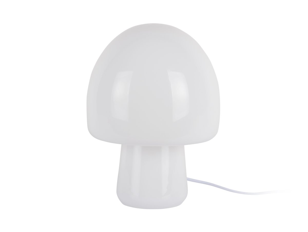 Gozar 27cm Hvit bordlampe Fra Leitmotiv - Den myke soppformen og den skinnende overflaten skaper en behagelig lysfordeling og et harmonisk uttrykk.