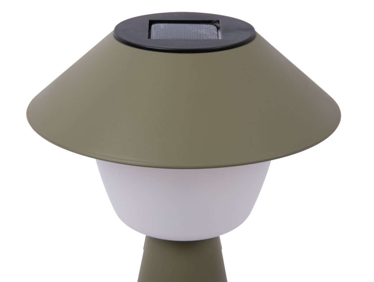 Marioneta 32cm Mørkegrønn solcellelampe Fra Leitmotiv - Den er laget av plast i en mørkegrønn skjerm med en hvit kuppel som sprer et mykt og behagelig lys.