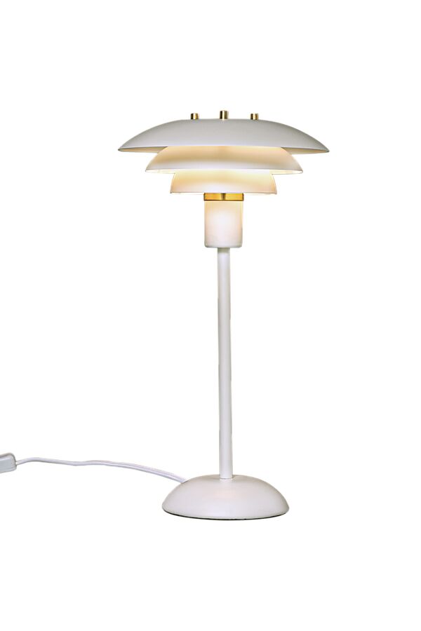 Epsilon 37cm Hvit bordlampe Fra Aneta Lighting - Detaljer i krom og matt messing medfølger, søm; du kan selv velge hvilken som passer best i ditt hjem.