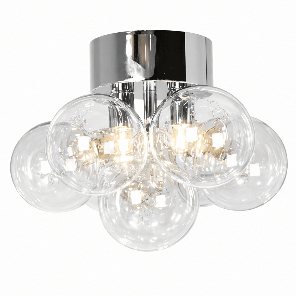Lustro Ø30 Gjennomsiktig plafond Fra By Rydéns - Lustro er en dekorativ og elegant taklampe i forkrommet metall med flere klare glassskjermer i klyngeformat.