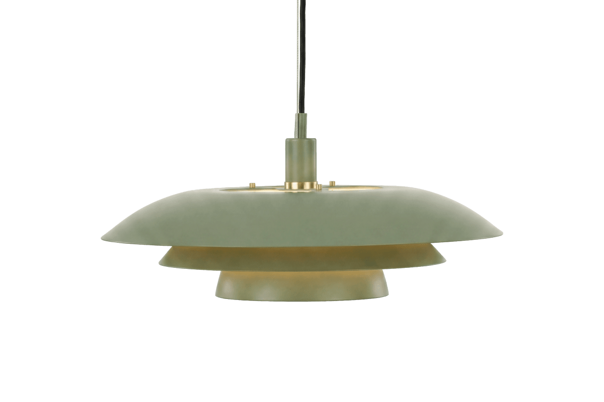 Zoom bilde av Epsilon Ø56 Grønn Taklampe Fra Aneta Lighting - Epsilon leveres med doble sett med dekorative ringer og knotter, velg mellom krom og matt messing avhengig av hva som passer best til ditt hjem.